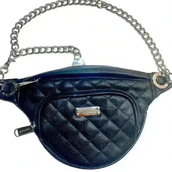 STEVE MADDEN BLACK SILVER CHAIN FANNY  PACK - Picture 1 of 11